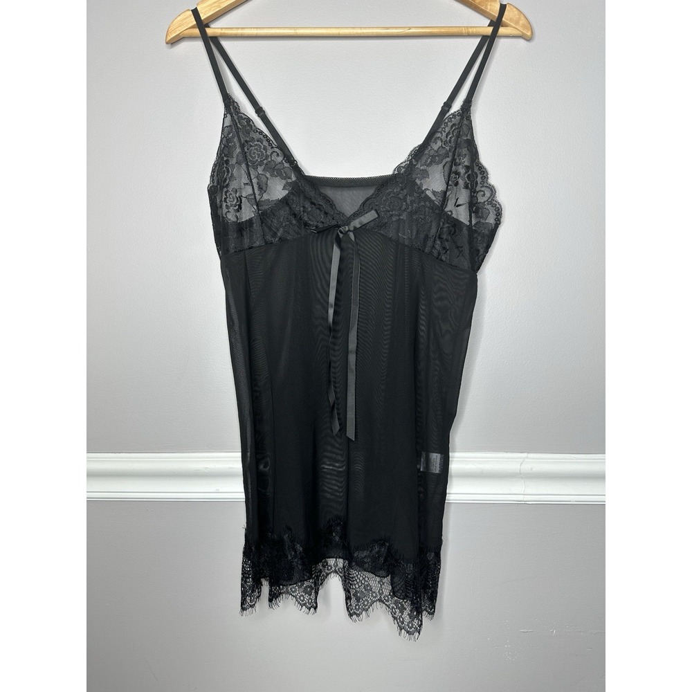 Black négligée sexy lingerie Sheer bow Soft Lace 36" Chest M/L‎ Camisole Sexy